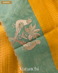 Deep Mango Yellow Bird Embroidered Pure Kora Silk Saree — Border