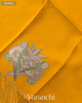 Deep Mango Yellow Bird Embroidered Pure Kora Silk Saree — Blouse