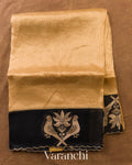 Cream Bird Embroidered Pure Kora Silk Saree — Full Saree