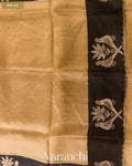 Cream Bird Embroidered Pure Kora Silk Saree — Pallu