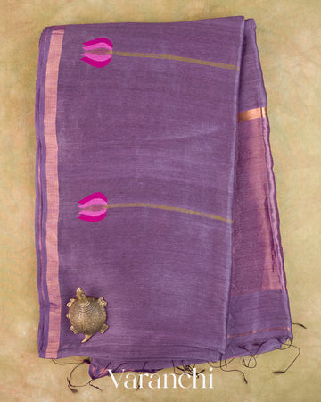 Light Violet Lotus Jamdani Pure Silk Linen Handloom Saree — Full Saree