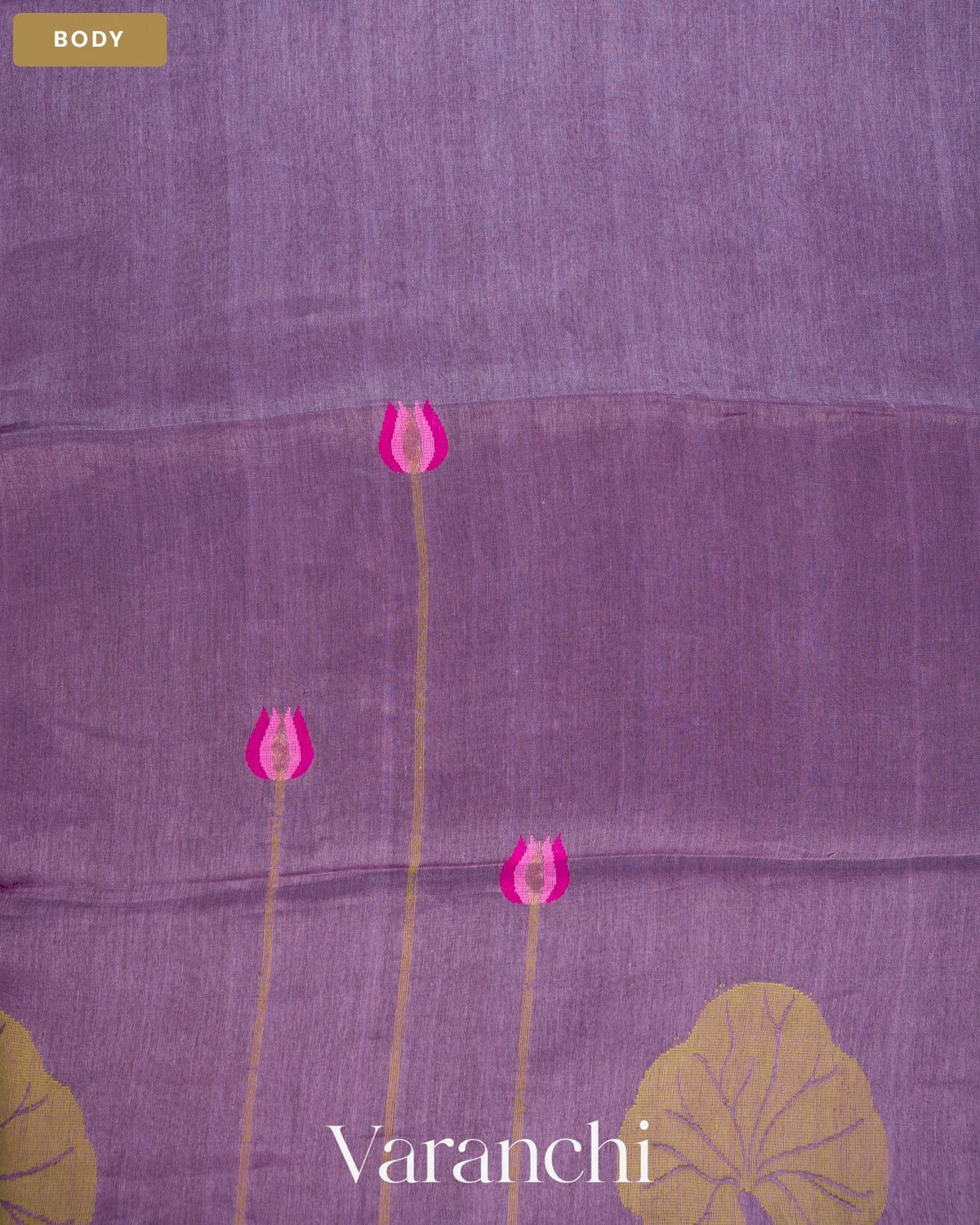 Light Violet Lotus Jamdani Pure Silk Linen Handloom Saree — Body