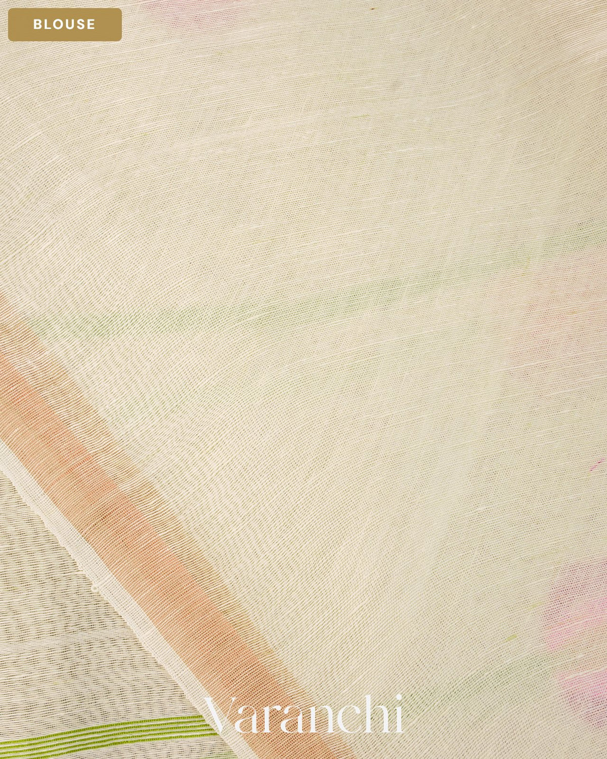 Off-White Lotus Jamdani Pure Silk Linen Handloom Saree — Blouse