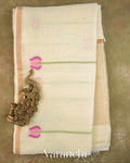 Off-White Lotus Jamdani Pure Silk Linen Handloom Saree — Full Saree