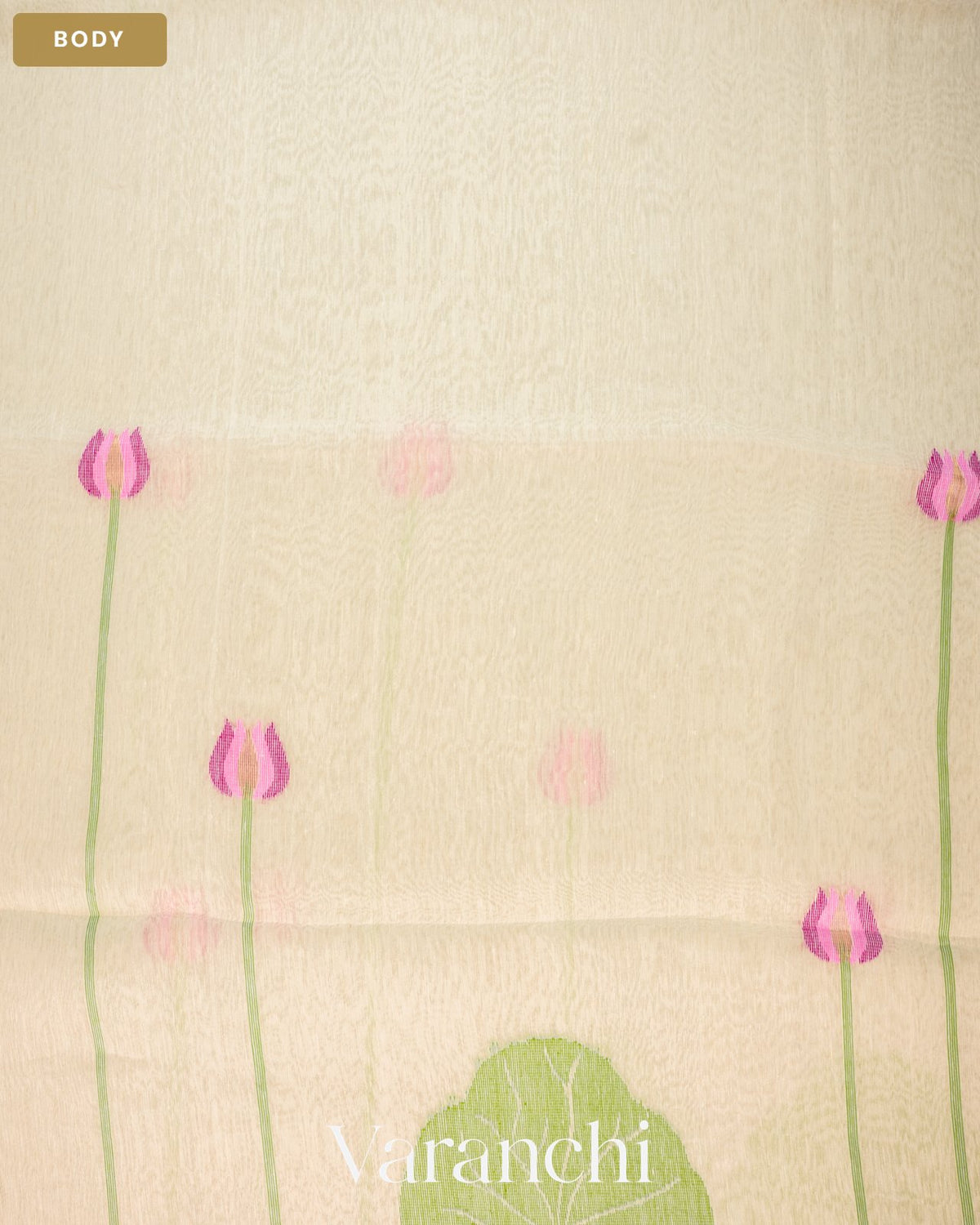 Off-White Lotus Jamdani Pure Silk Linen Handloom Saree — Body