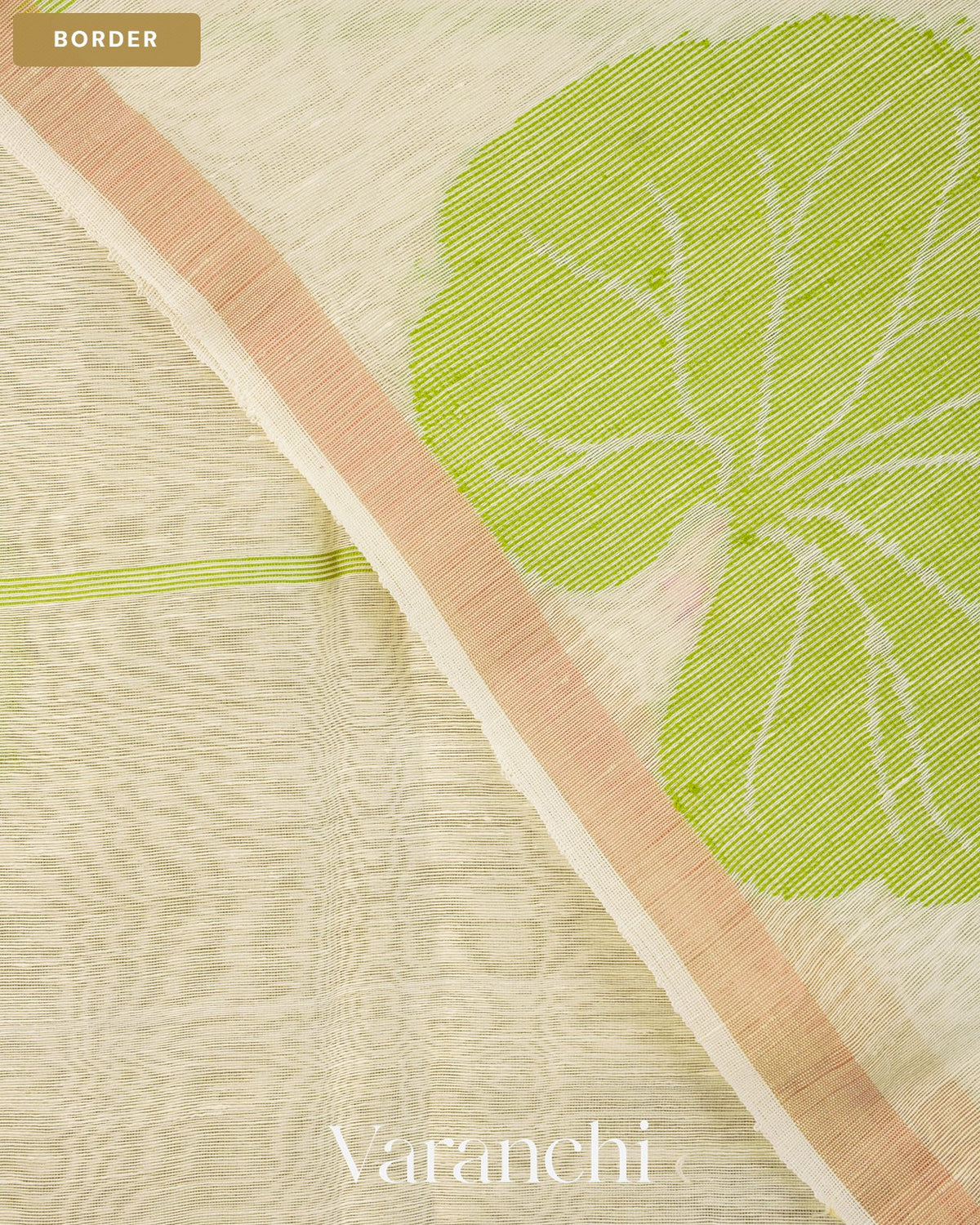 Off-White Lotus Jamdani Pure Silk Linen Handloom Saree — Border