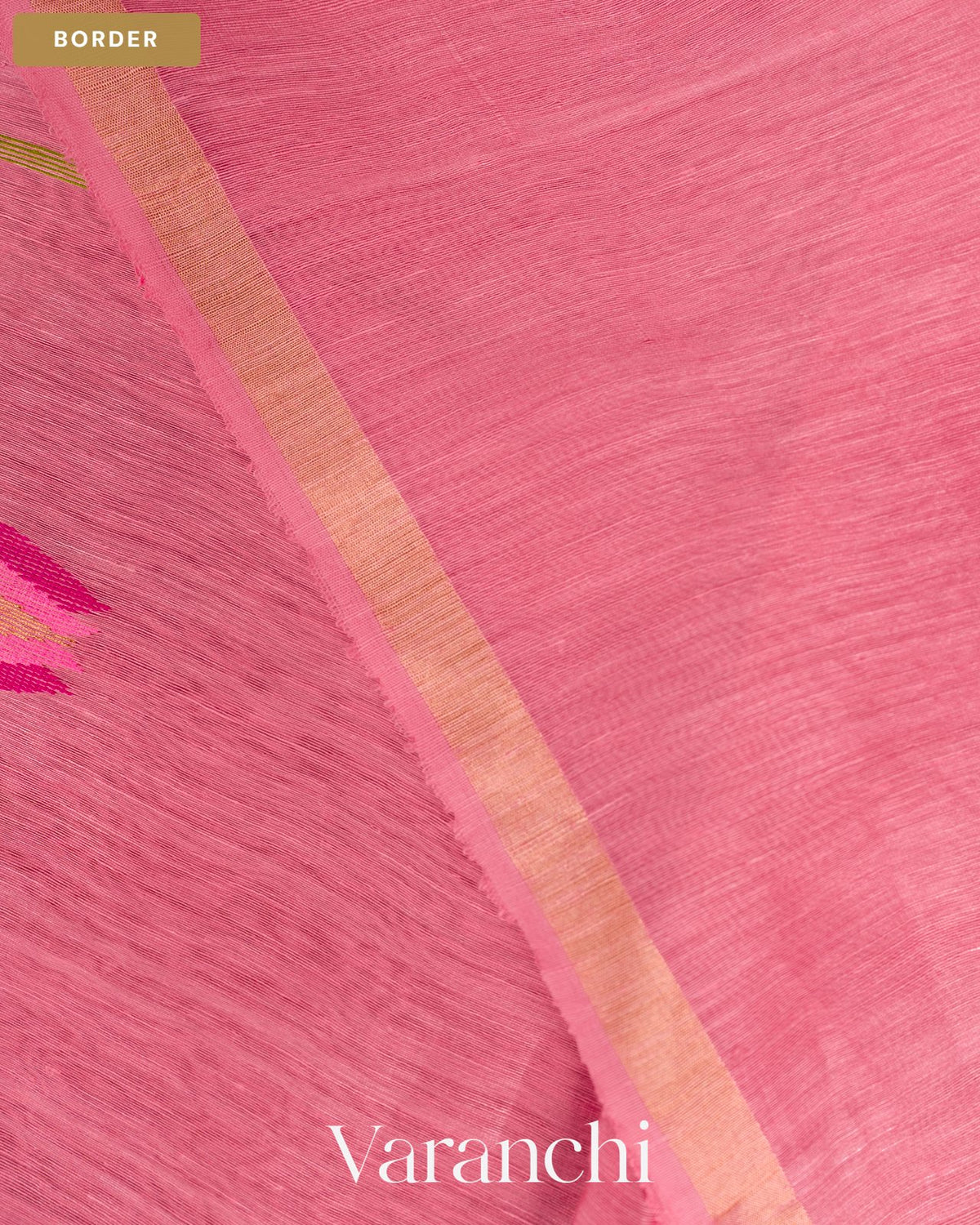 Rose Pink Lotus Jamdani Pure Silk Linen Handloom Saree — Border