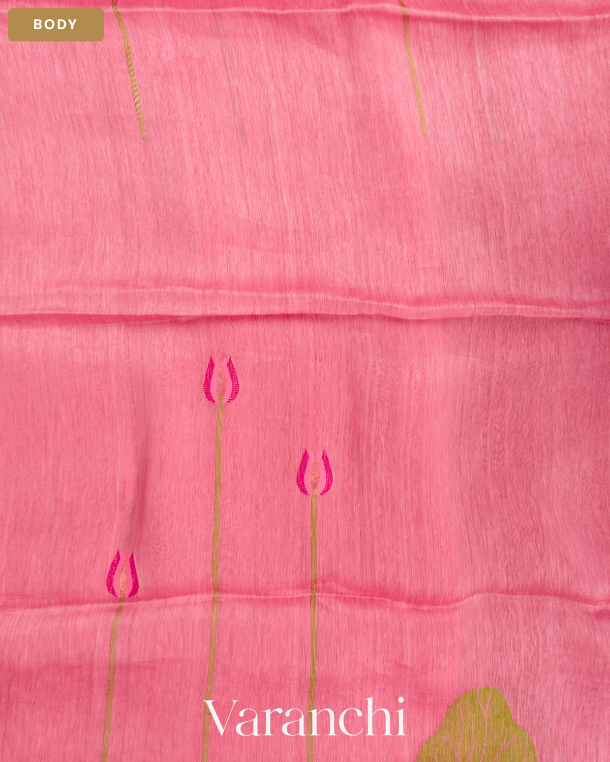 Rose Pink Lotus Jamdani Pure Silk Linen Handloom Saree — Body