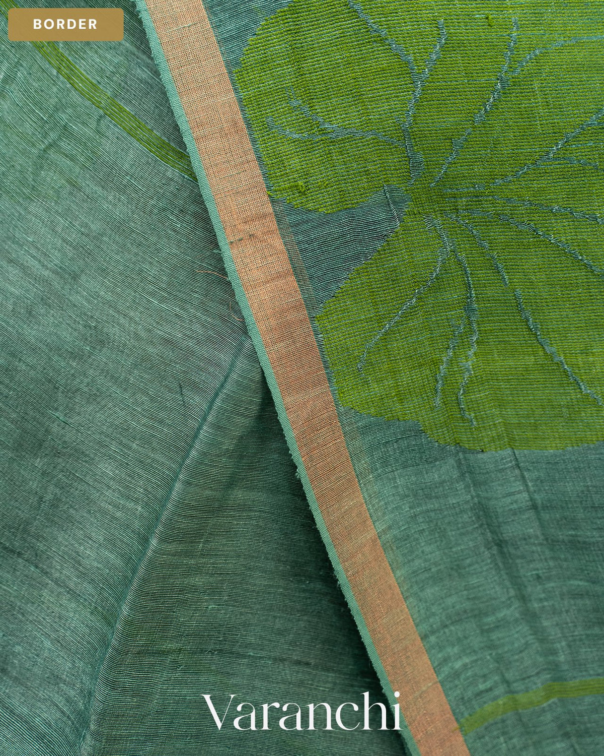 Sea Blue Lotus Jamdani Pure Silk Linen Handloom Saree — Border