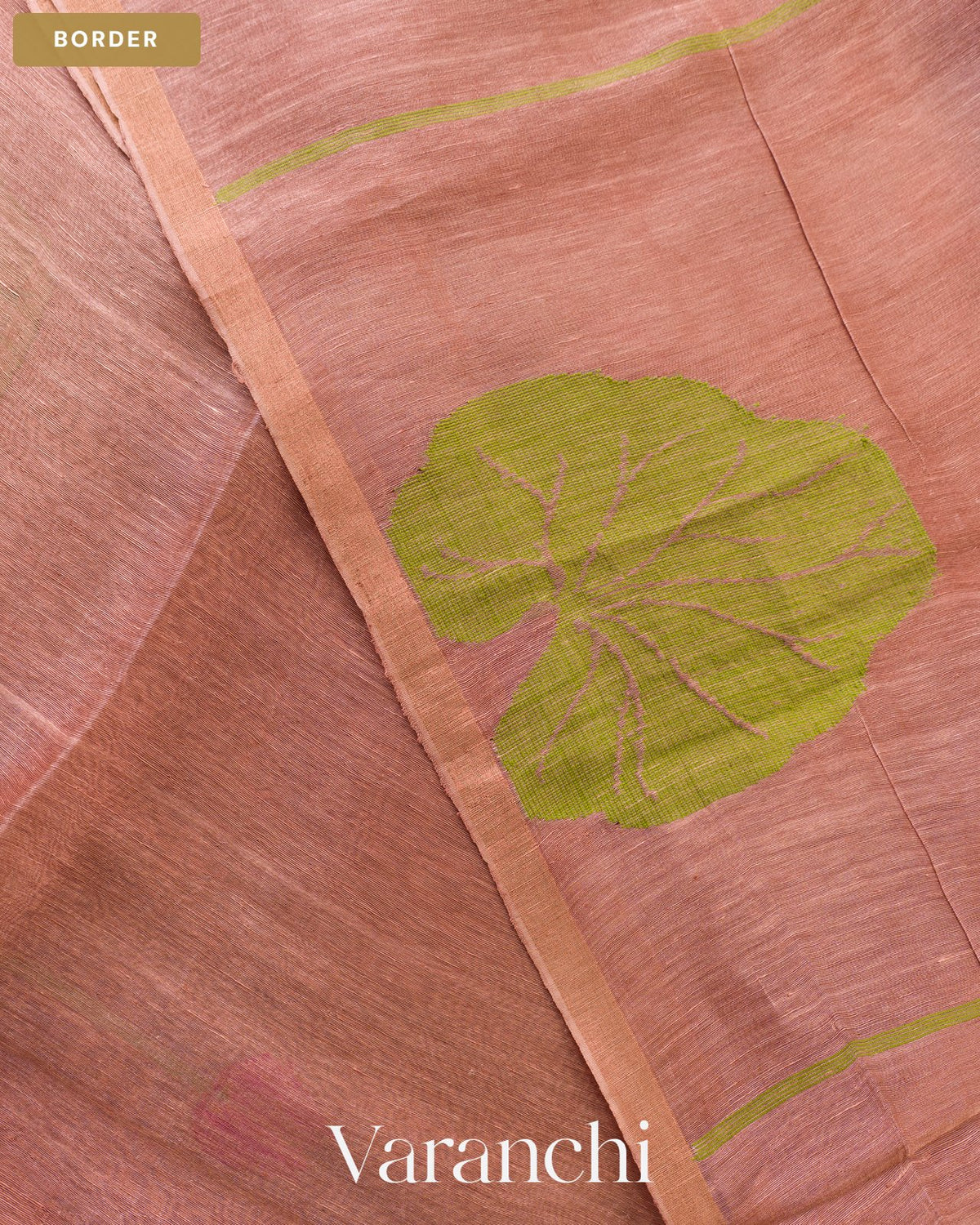 Coco Brown Lotus Jamdani Pure Silk Linen Handloom Saree — Border