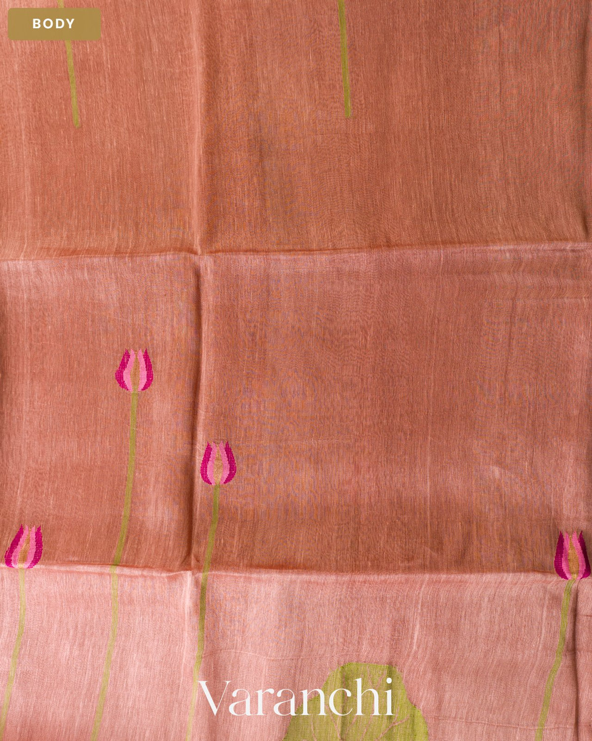Coco Brown Lotus Jamdani Pure Silk Linen Handloom Saree — Body
