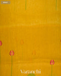 Bright Yellow Lotus Jamdani Pure Silk Linen Handloom Saree — Body