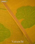 Bright Yellow Lotus Jamdani Pure Silk Linen Handloom Saree — Border