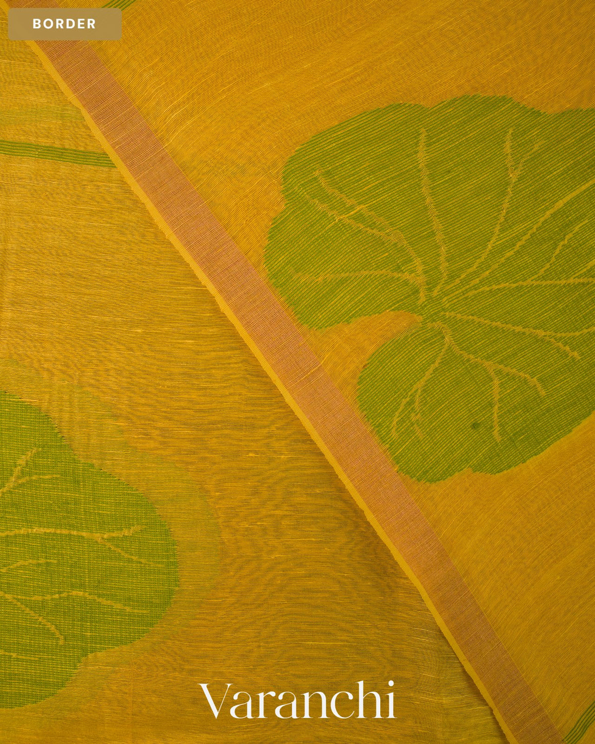 Bright Yellow Lotus Jamdani Pure Silk Linen Handloom Saree — Border