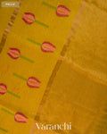 Bright Yellow Lotus Jamdani Pure Silk Linen Handloom Saree — Pallu