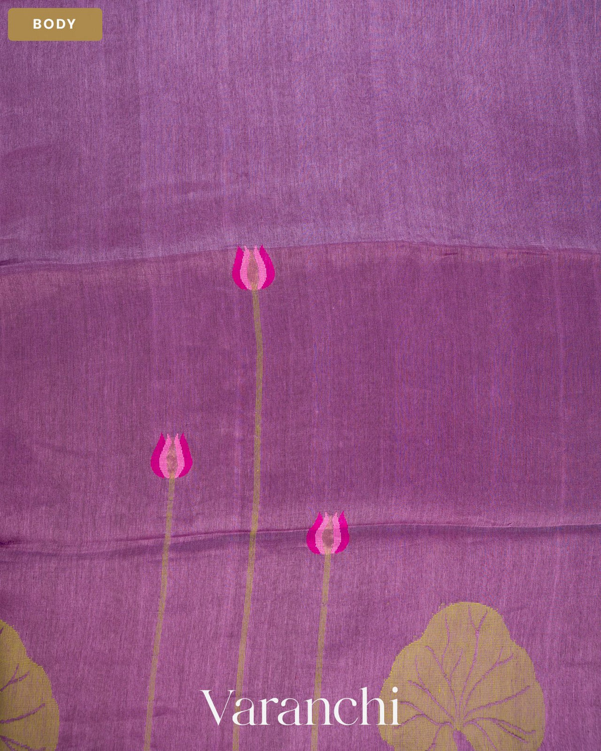 Violet Lotus Jamdani Pure Silk Linen Handloom Saree — Body