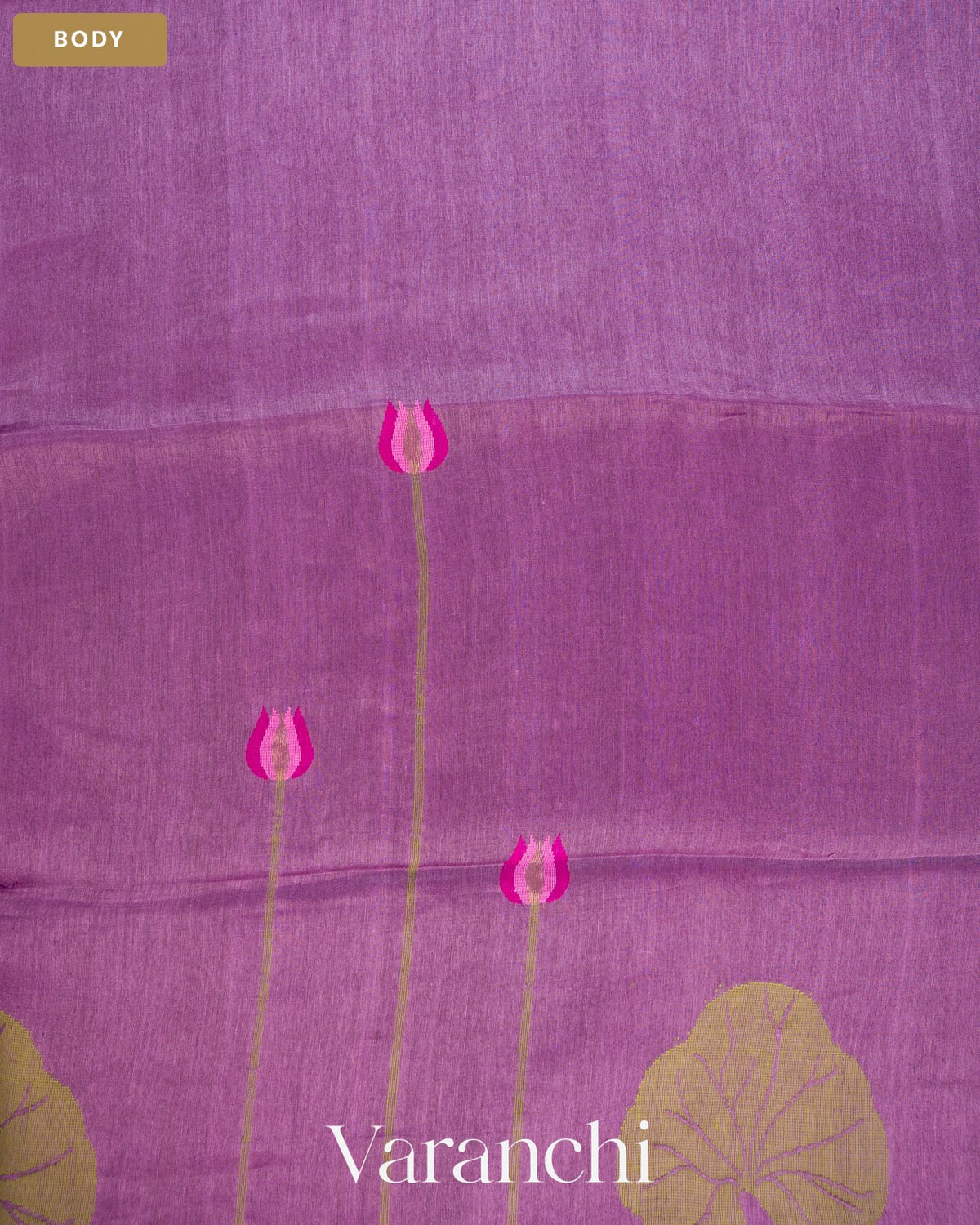 Violet Lotus Jamdani Pure Silk Linen Handloom Saree — Body