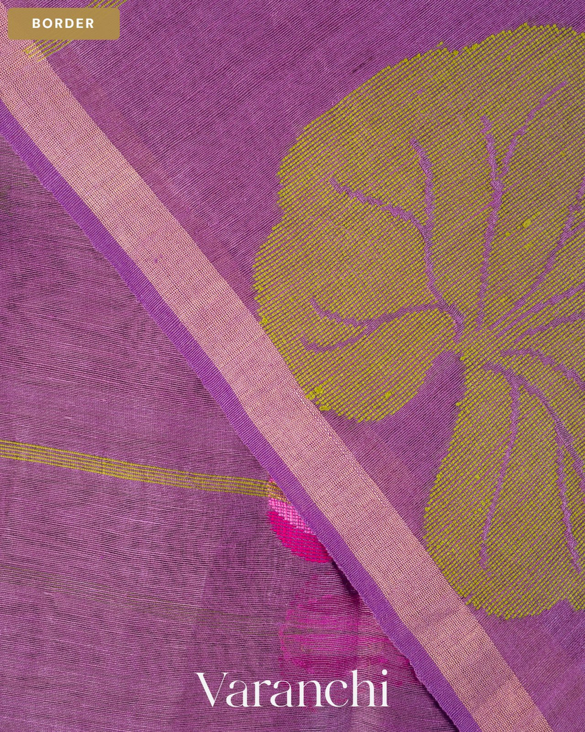 Violet Lotus Jamdani Pure Silk Linen Handloom Saree — Border