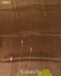 Coco Brown Lotus Jamdani Pure Silk Linen Handloom Saree — Body
