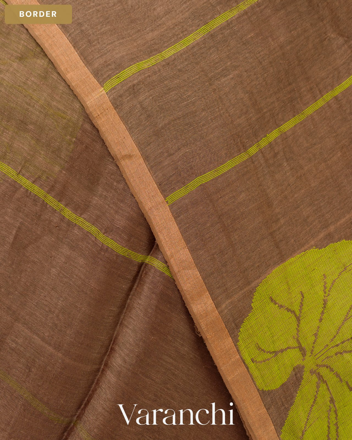 Coco Brown Lotus Jamdani Pure Silk Linen Handloom Saree — Border