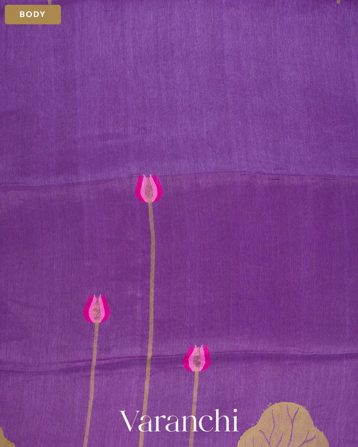 Violet Lotus Jamdani Pure Silk Linen Handloom Saree — Body
