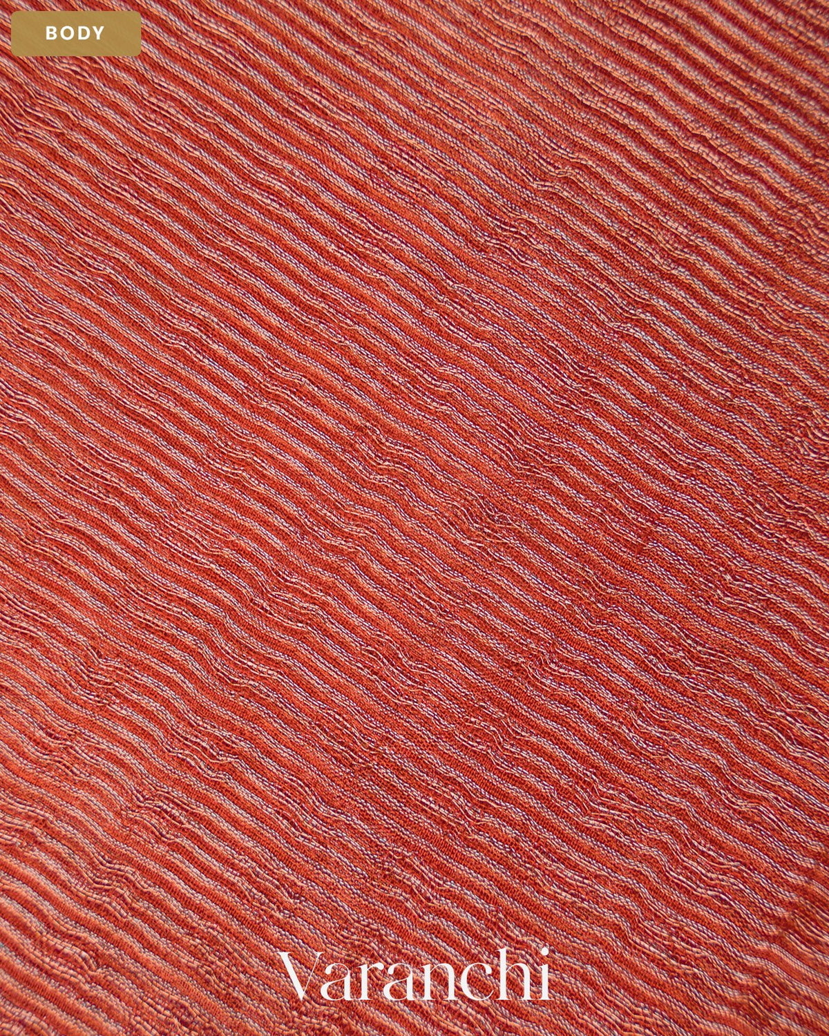 Rust Orange with Sequin Embroidery Pure Muslin Silk Handloom Saree — Body