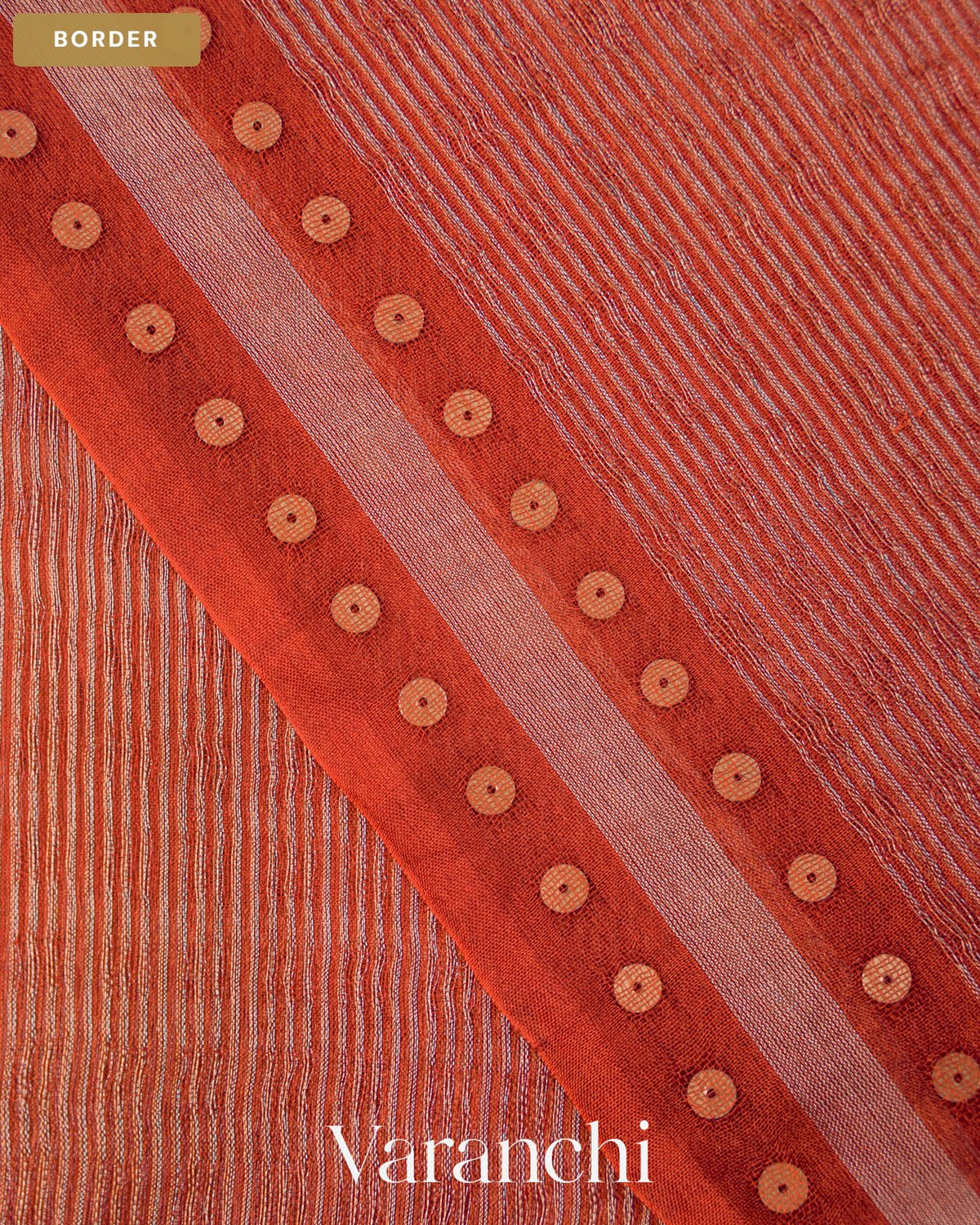 Rust Orange with Sequin Embroidery Pure Muslin Silk Handloom Saree — Border