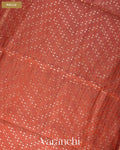 Rust Orange with Sequin Embroidery Pure Muslin Silk Handloom Saree — Pallu
