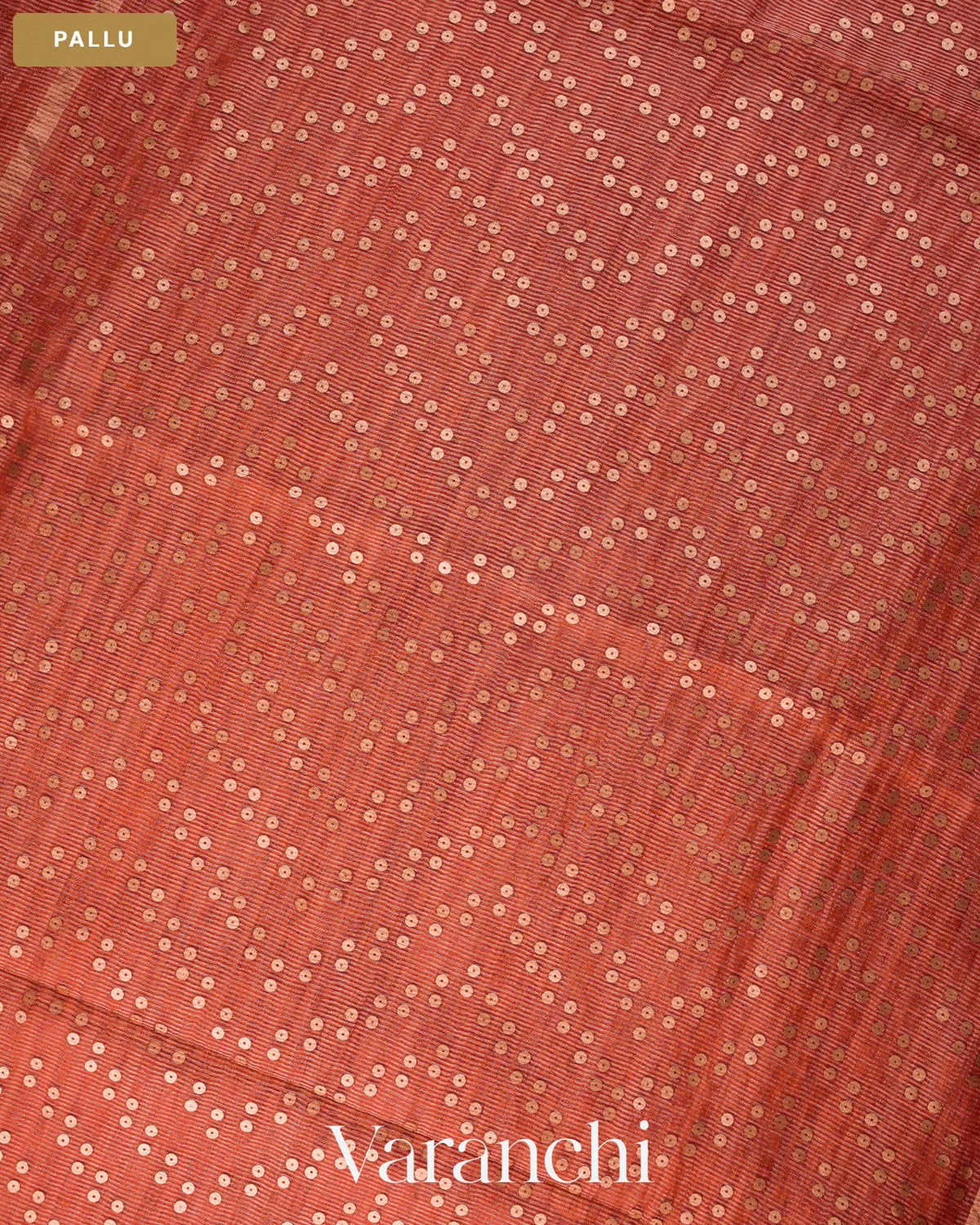 Rust Orange with Sequin Embroidery Pure Muslin Silk Handloom Saree — Pallu