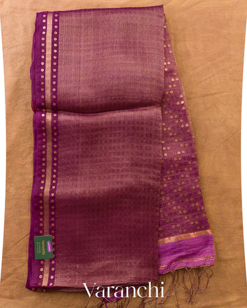 Violet Purple with Sequin Embroidery Pure Muslin Silk Handloom Saree — Full Saree