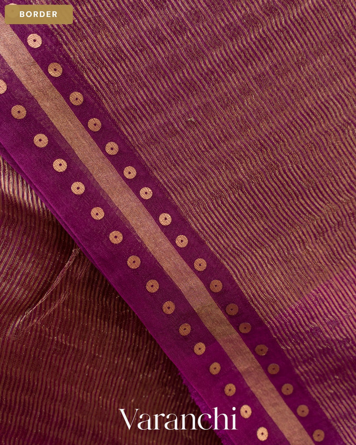 Violet Purple with Sequin Embroidery Pure Muslin Silk Handloom Saree — Border