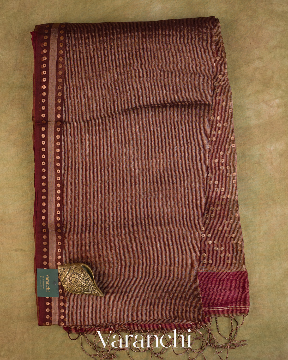 Wine Maroon with Sequin Embroidery Pure Muslin Silk Handloom Saree — Full Saree