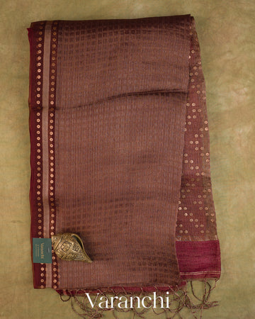 Wine Maroon with Sequin Embroidery Pure Muslin Silk Handloom Saree — Full Saree