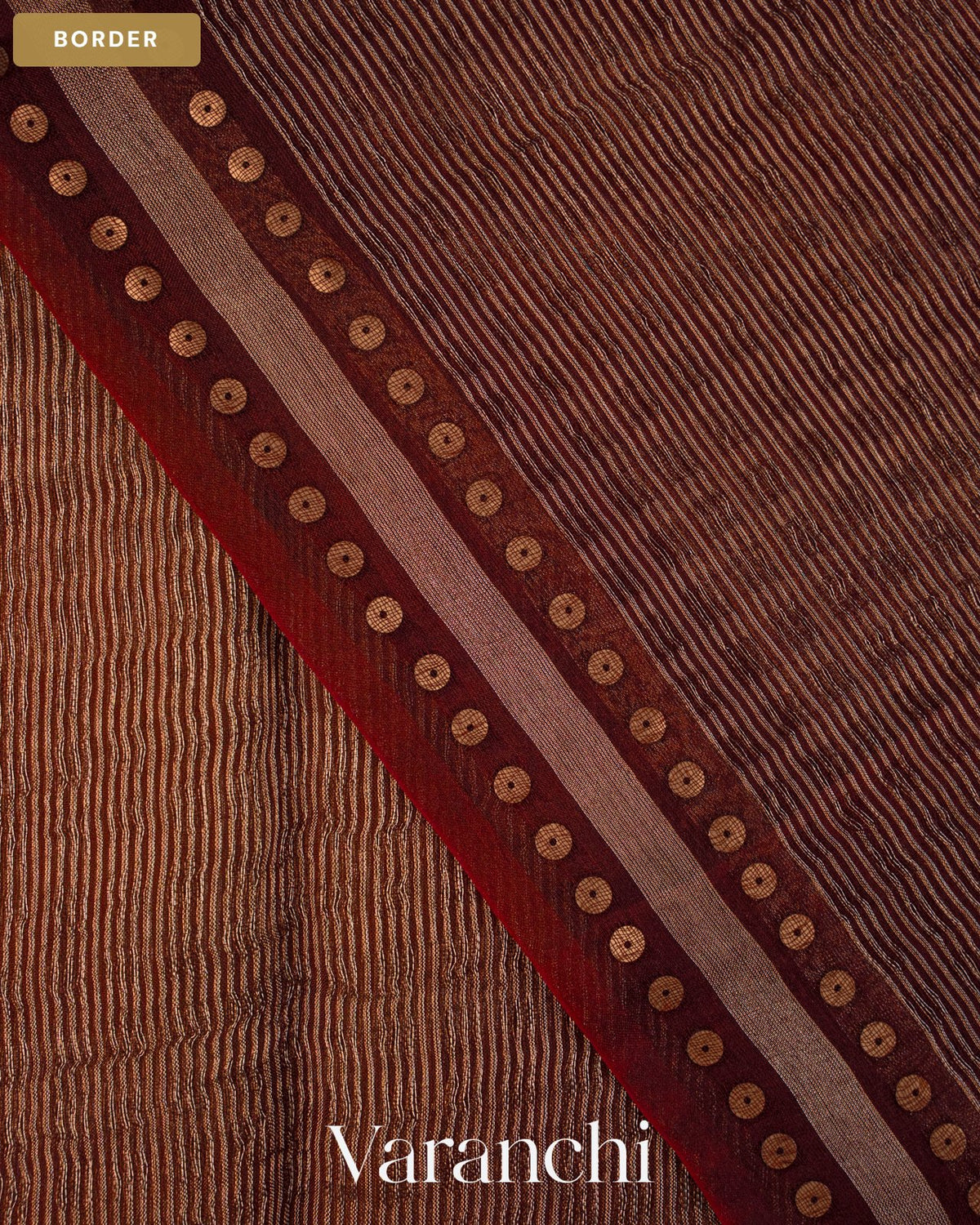 Wine Maroon with Sequin Embroidery Pure Muslin Silk Handloom Saree — Border