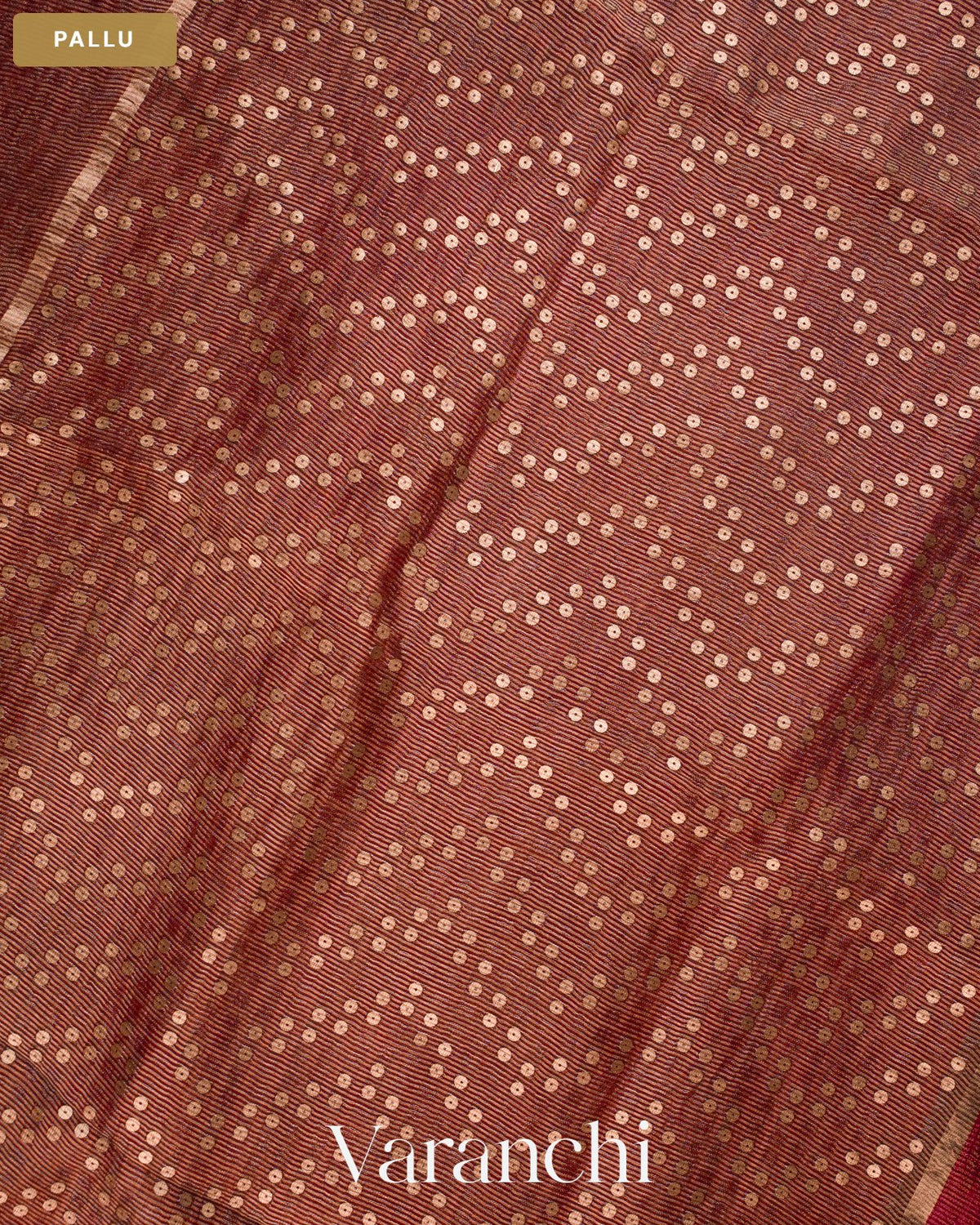 Wine Maroon with Sequin Embroidery Pure Muslin Silk Handloom Saree — Pallu