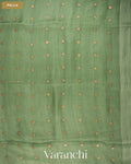 Sage Green Sequin Pure Matka Silk Handloom Saree — Pallu