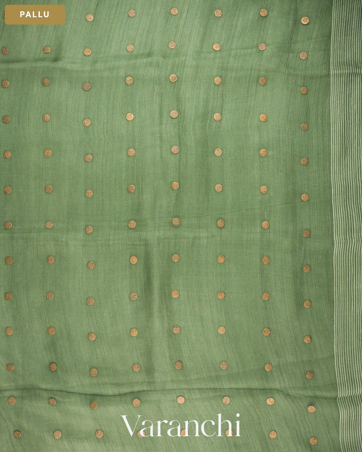 Sage Green Sequin Pure Matka Silk Handloom Saree — Pallu