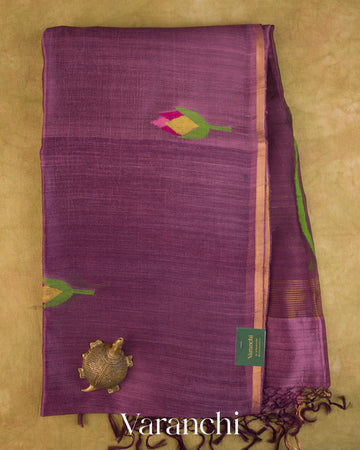 Deep Wine Jamdani Pure Mulberry Silk Handloom Saree — Folded