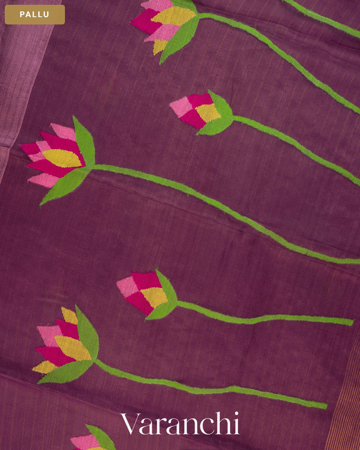 Deep Wine Jamdani Pure Mulberry Silk Handloom Saree — Pallu