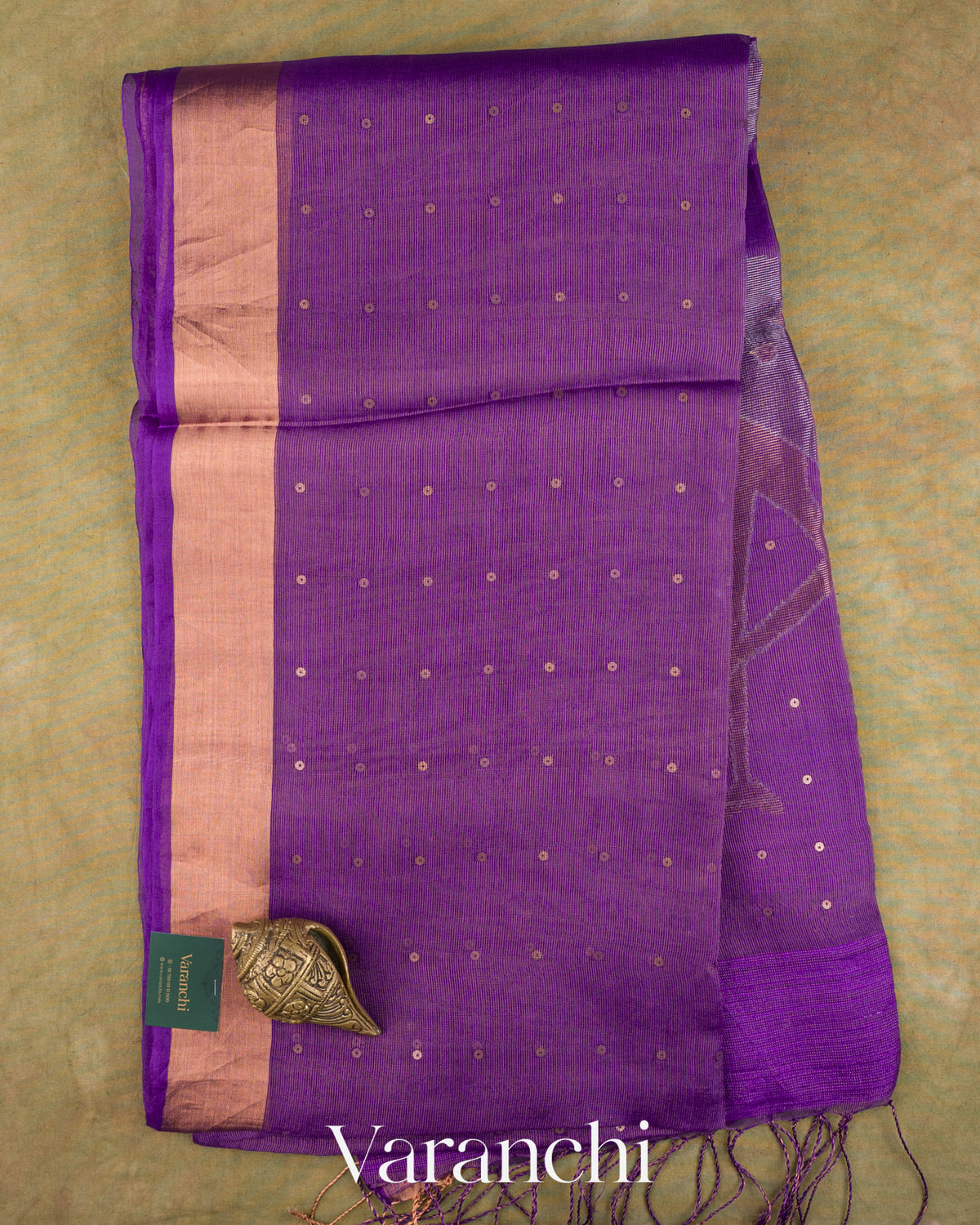 Purple Sequin with Jamdani Pure Muslin Silk Handloom Saree — Full Saree
