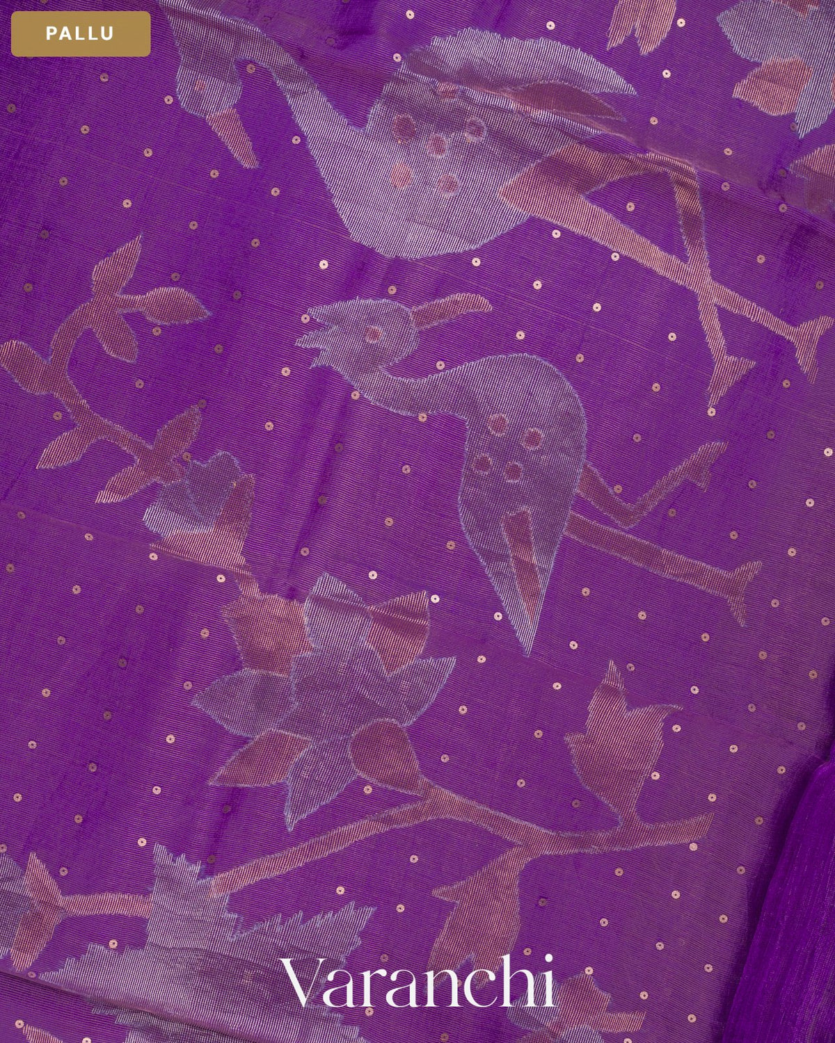 Purple Sequin with Jamdani Pure Muslin Silk Handloom Saree — Pallu