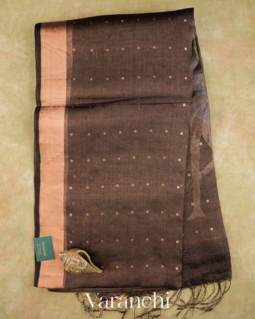 Black Sequin with Floral Jamdani Pure Muslin Silk Handloom Saree — Full Saree