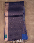 Sapphire Blue Sequin with Floral Jamdani Pure Muslin Silk Handloom Saree — Full Saree