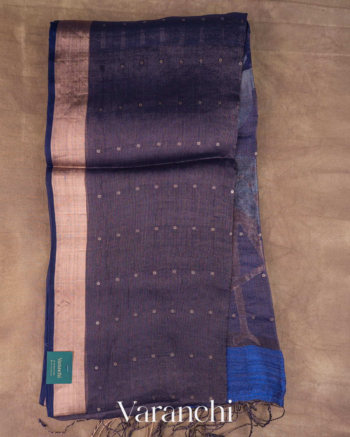 Sapphire Blue Sequin with Floral Jamdani Pure Muslin Silk Handloom Saree — Full Saree