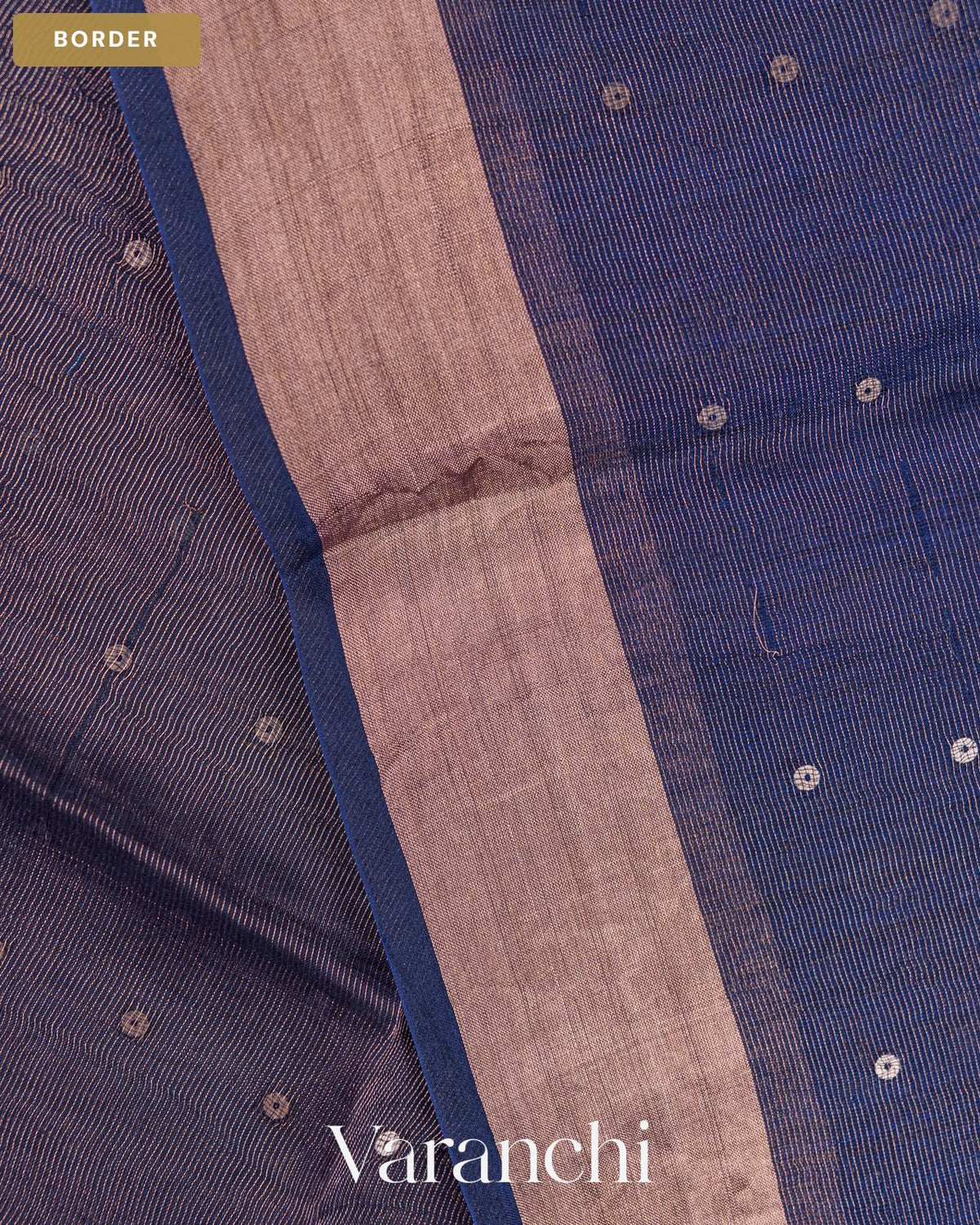 Sapphire Blue Sequin with Floral Jamdani Pure Muslin Silk Handloom Saree — Border