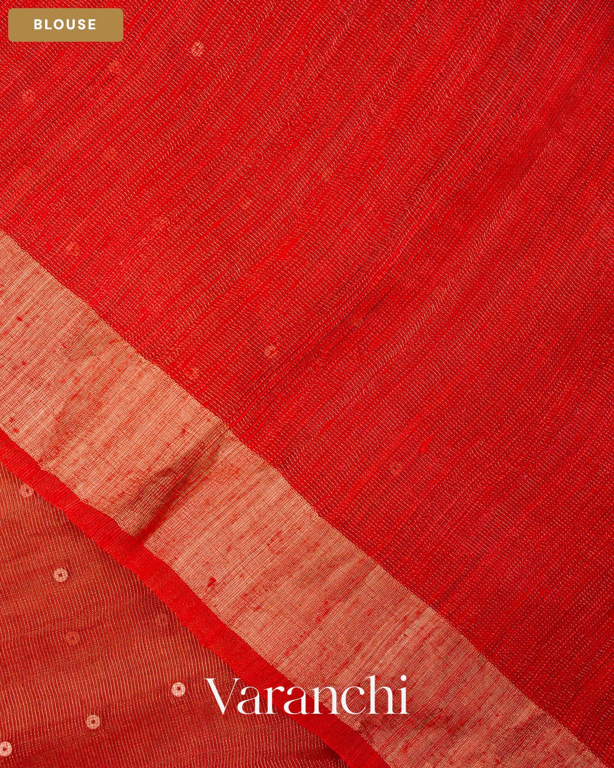Vermilion Red Sequin Pure Muslin Silk Handloom Saree — Blouse