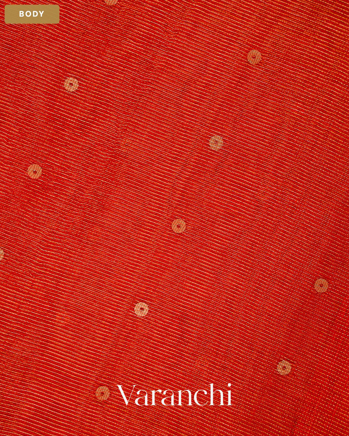 Vermilion Red Sequin Pure Muslin Silk Handloom Saree — Body