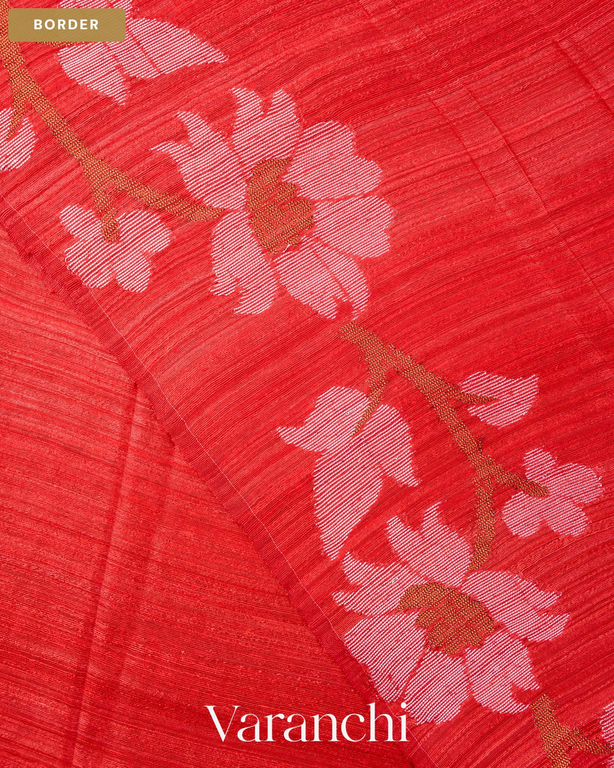 Tulip Red Jamdani Pure Mulberry Silk Handloom Saree — Border