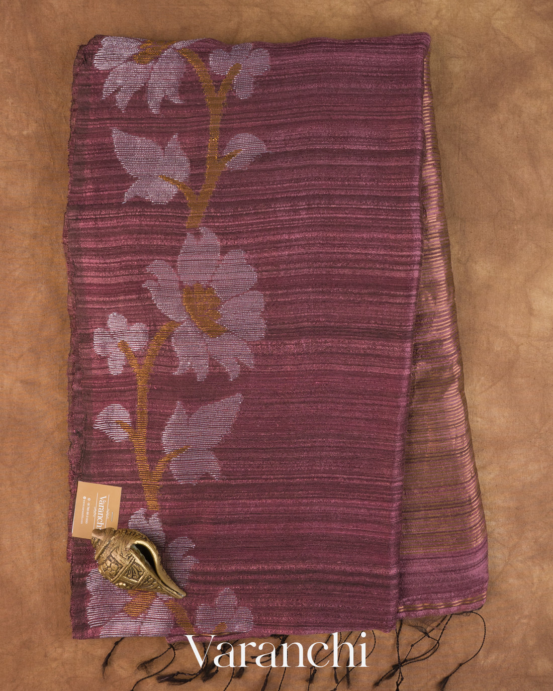 Burgundy Jamdani Pure Matka Tissue Silk Handloom Saree — Full Saree