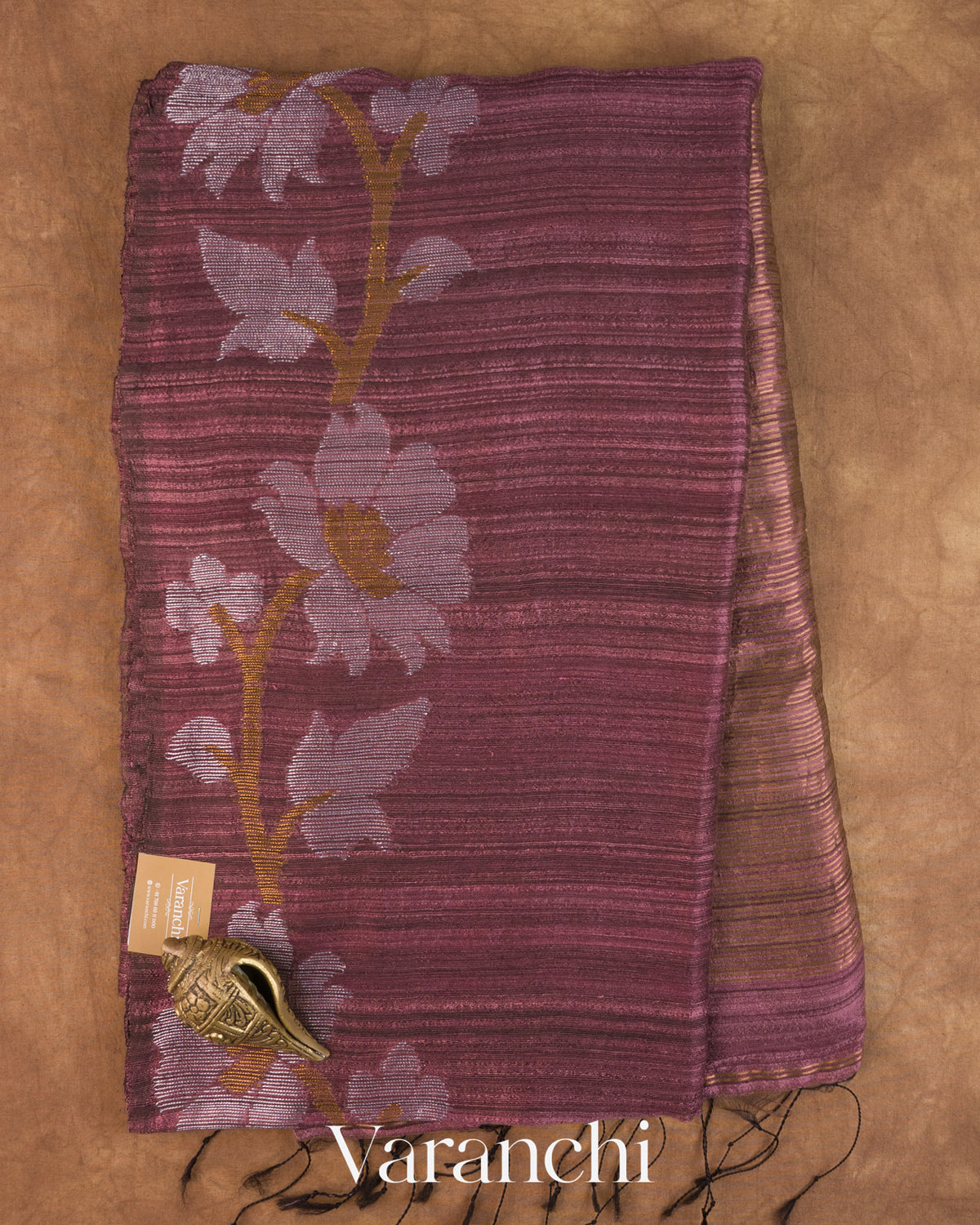 Burgundy Jamdani Pure Matka Tissue Silk Handloom Saree — Full Saree